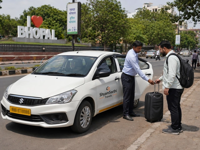 Verified local taxi driver in Bhopal helping a customer during a city ride